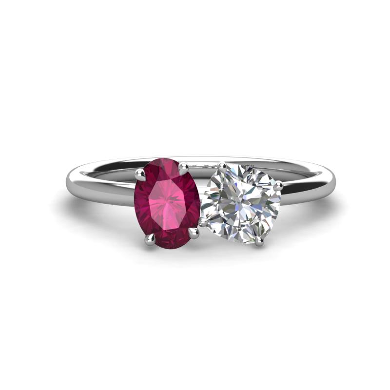 Tanya Oval Shape Rhodolite Garnet & Cushion Shape IGI Certified Lab Grown Diamond 2 Stone Duo Ring 