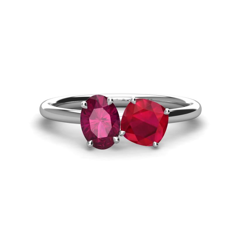 Tanya Oval Shape Rhodolite Garnet & Cushion Shape Ruby 2 Stone Duo Ring 