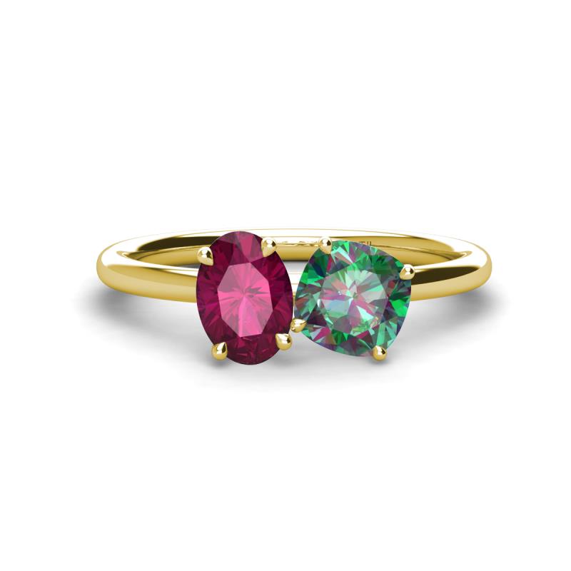Tanya Oval Shape Rhodolite Garnet & Cushion Shape Lab Created Alexandrite 2 Stone Duo Ring 
