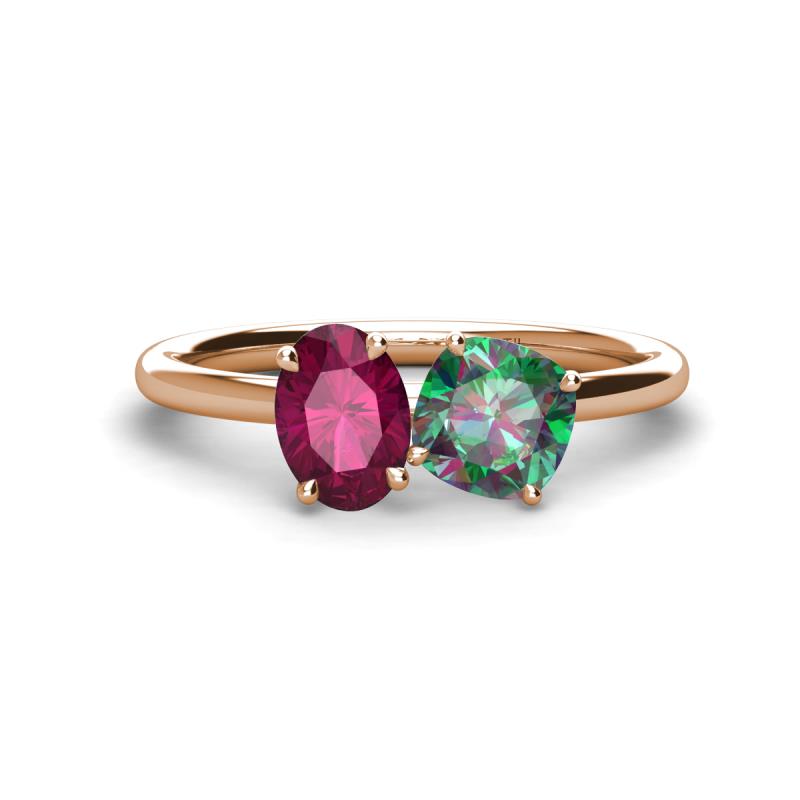 Tanya Oval Shape Rhodolite Garnet & Cushion Shape Lab Created Alexandrite 2 Stone Duo Ring 