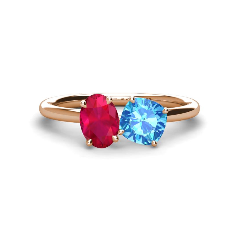 Tanya Oval Shape Ruby & Cushion Shape Blue Topaz 2 Stone Duo Ring 