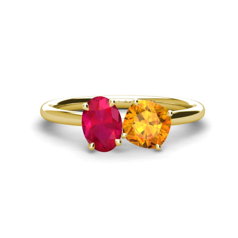 Tanya Oval Shape Ruby & Cushion Shape Citrine 2 Stone Duo Ring 