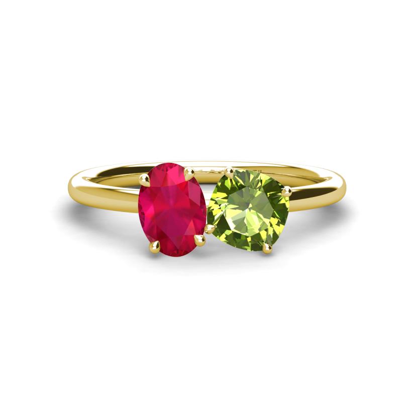Tanya Oval Shape Ruby & Cushion Shape Peridot 2 Stone Duo Ring 