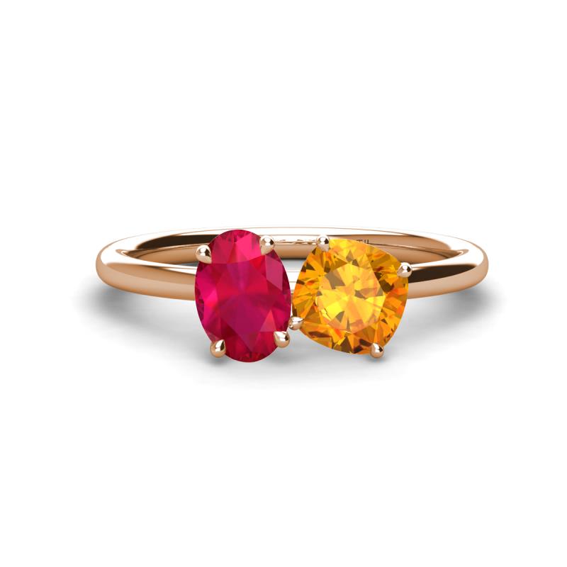 Tanya Oval Shape Ruby & Cushion Shape Citrine 2 Stone Duo Ring 