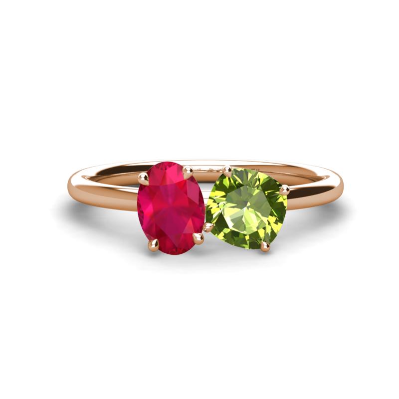 Tanya Oval Shape Ruby & Cushion Shape Peridot 2 Stone Duo Ring 