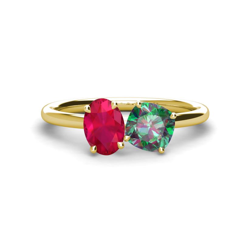 Tanya Oval Shape Ruby & Cushion Shape Lab Created Alexandrite 2 Stone Duo Ring 