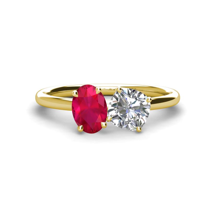 Tanya Oval Shape Ruby & Cushion Shape IGI Certified Lab Grown Diamond 2 Stone Duo Ring 