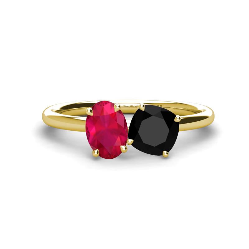 Tanya Oval Shape Ruby & Cushion Shape Black Onyx 2 Stone Duo Ring 