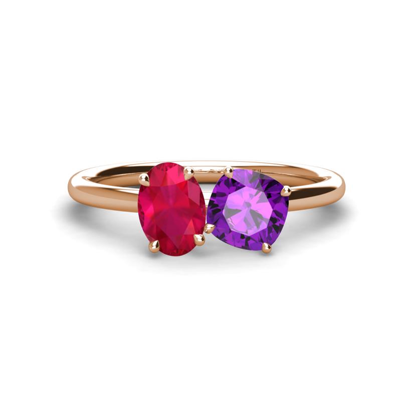 Tanya Oval Shape Ruby & Cushion Shape Amethyst 2 Stone Duo Ring 