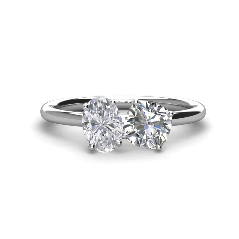 Tanya Oval Shape White Sapphire & Cushion Shape GIA Certified Diamond 2 Stone Duo Ring 