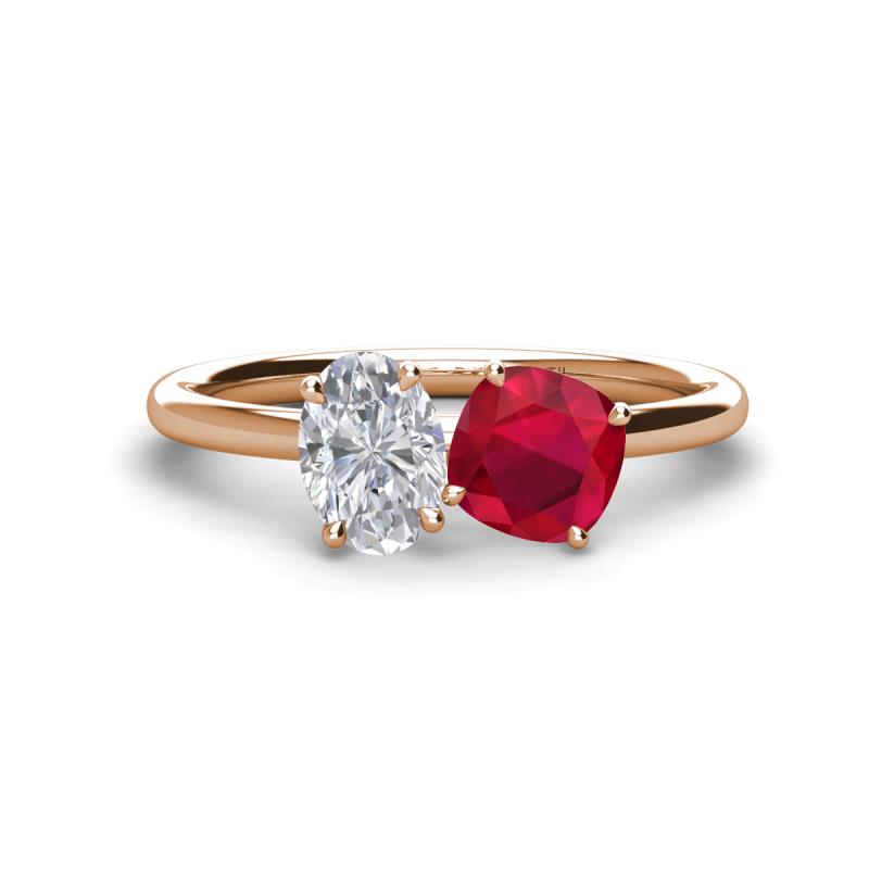 Tanya Oval Shape White Sapphire & Cushion Shape Ruby 2 Stone Duo Ring 