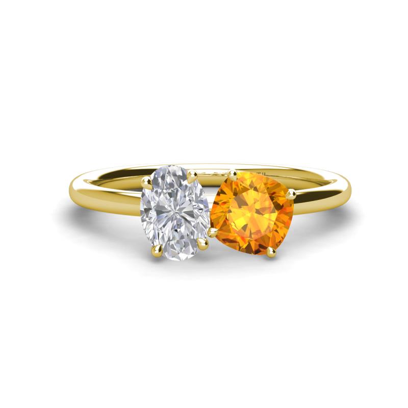 Tanya Oval Shape White Sapphire & Cushion Shape Citrine 2 Stone Duo Ring 