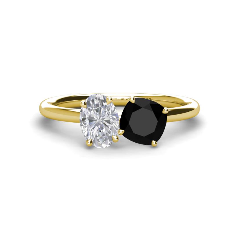 Tanya Oval Shape White Sapphire & Cushion Shape Black Onyx 2 Stone Duo Ring 