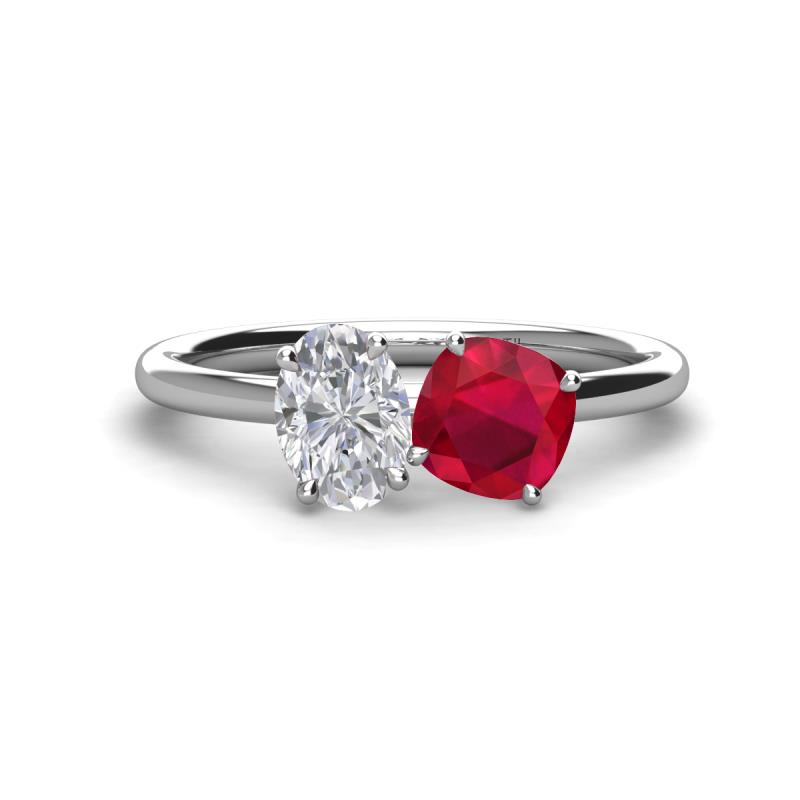 Tanya Oval Shape White Sapphire & Cushion Shape Ruby 2 Stone Duo Ring 