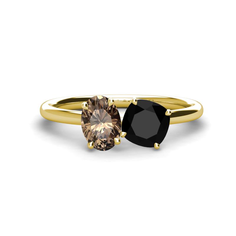 Tanya Oval Shape Smoky Quartz & Cushion Shape Black Onyx 2 Stone Duo Ring 
