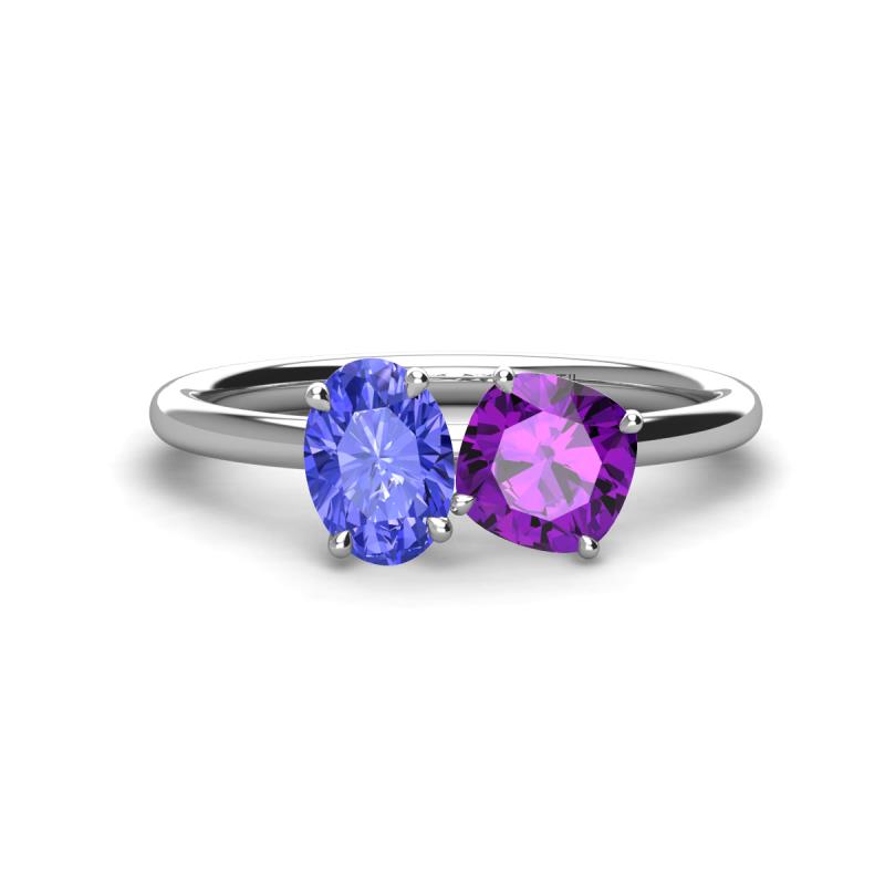 Tanya Oval Shape Tanzanite & Cushion Shape Amethyst 2 Stone Duo Ring 