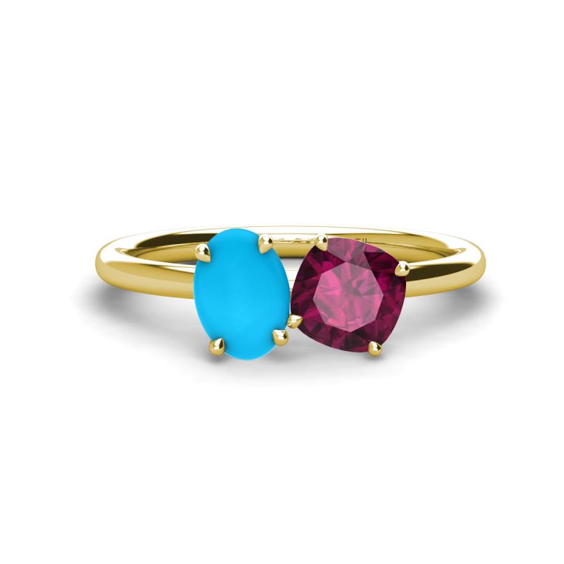 Tanya Oval Shape Turquoise & Cushion Shape Rhodolite Garnet 2 Stone Duo Ring 