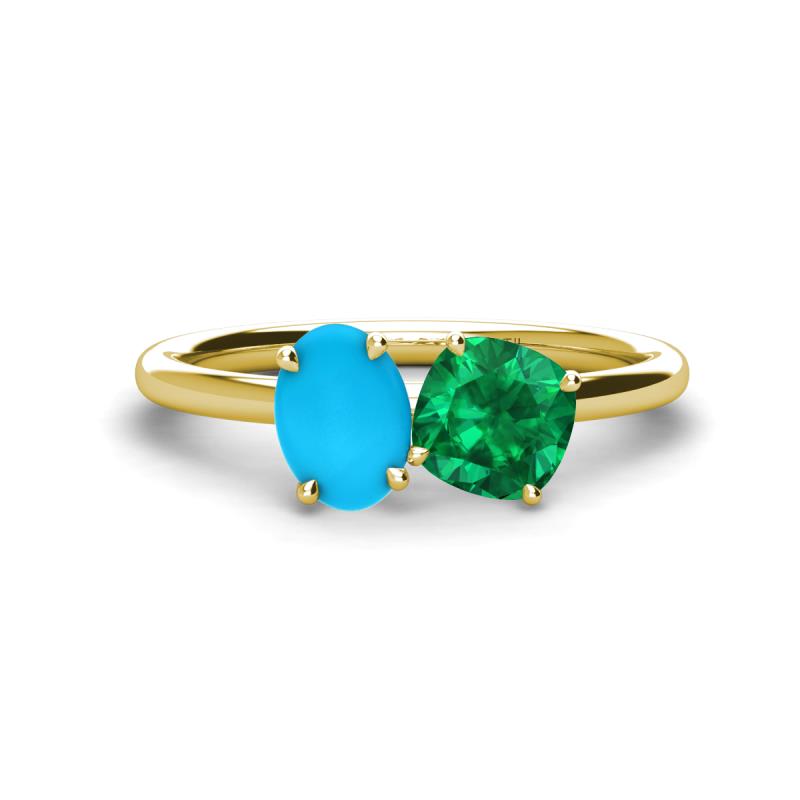 Tanya Oval Shape Turquoise & Cushion Shape Emerald 2 Stone Duo Ring 