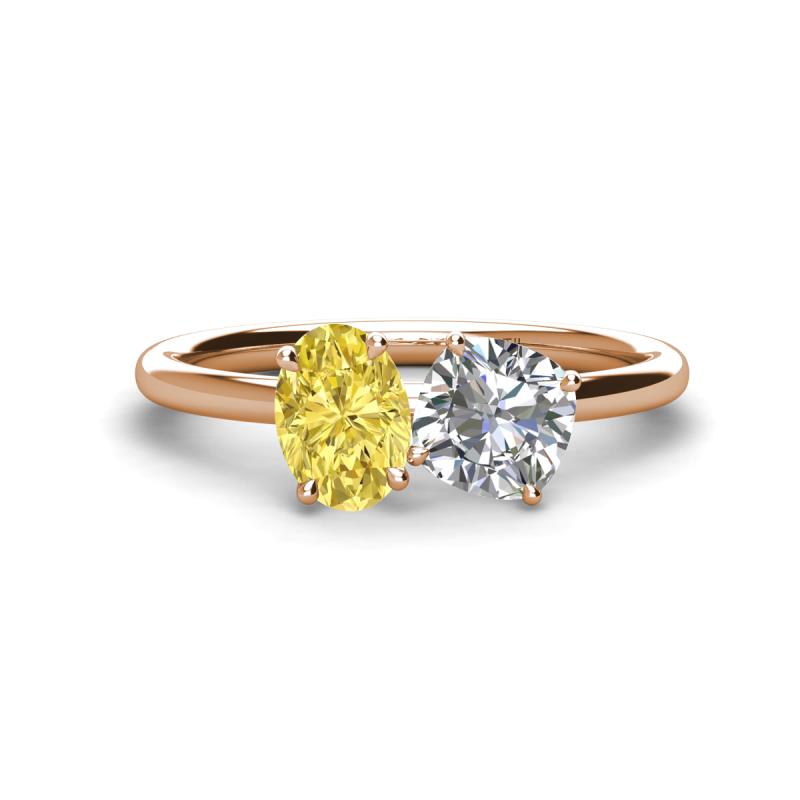 Tanya Oval Shape Yellow Sapphire & Cushion Shape GIA Certified Diamond 2 Stone Duo Ring 