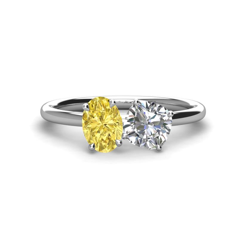Tanya Oval Shape Yellow Sapphire & Cushion Shape Forever One Moissanite 2 Stone Duo Ring 