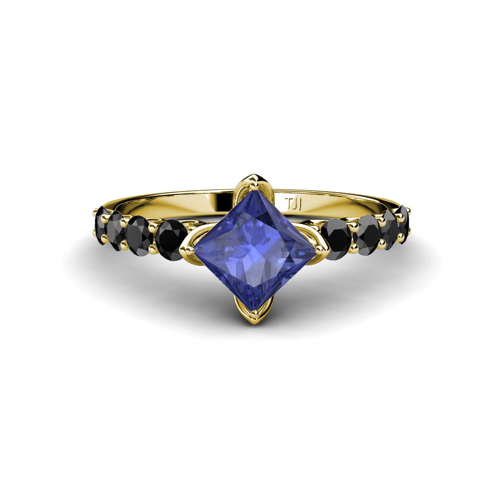 Alicia Square Cut Iolite and Black Diamond Engagement Ring 