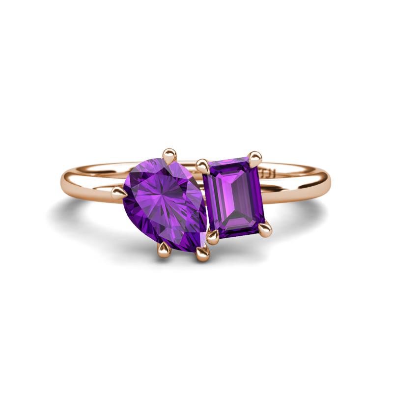 Nadya Pear & Emerald Shape Amethyst 2 Stone Duo Ring 