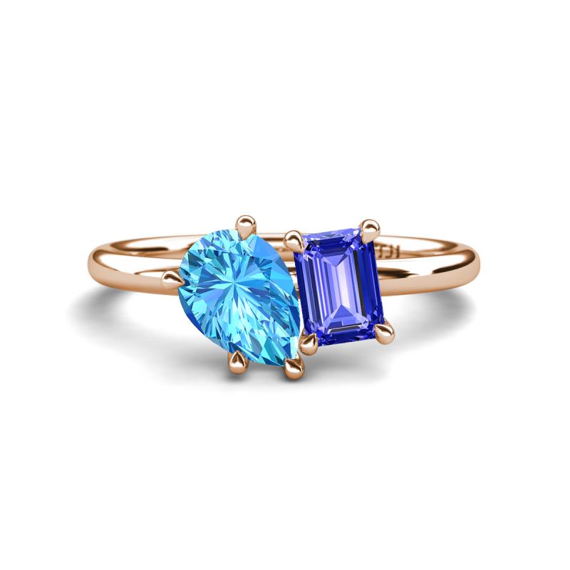 Nadya Pear Shape Blue Topaz & Emerald Shape Tanzanite 2 Stone Duo Ring 