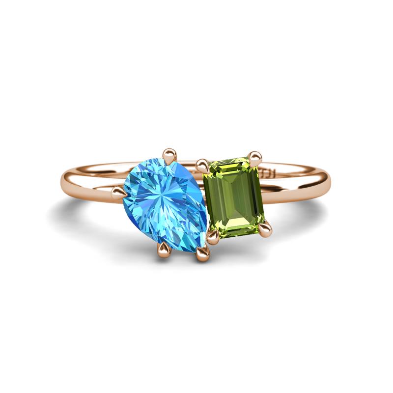 Nadya Pear Shape Blue Topaz & Emerald Shape Peridot 2 Stone Duo Ring 