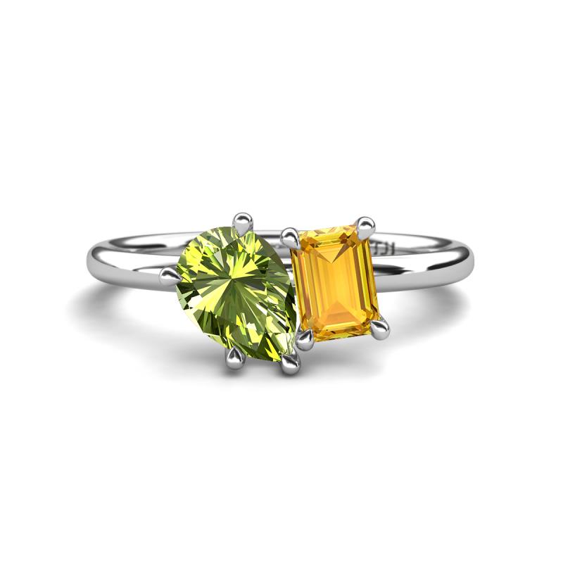 Nadya Pear Shape Peridot & Emerald Shape Citrine 2 Stone Duo Ring 