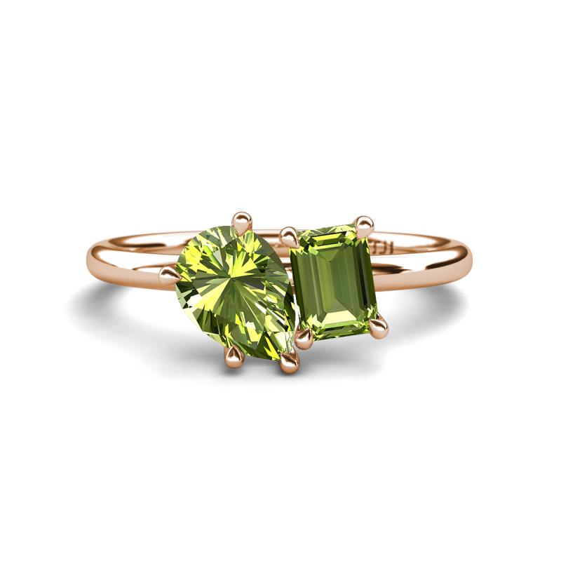Nadya Pear & Emerald Shape Peridot 2 Stone Duo Ring 