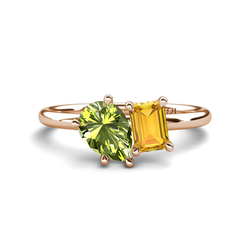 Nadya Pear Shape Peridot & Emerald Shape Citrine 2 Stone Duo Ring 