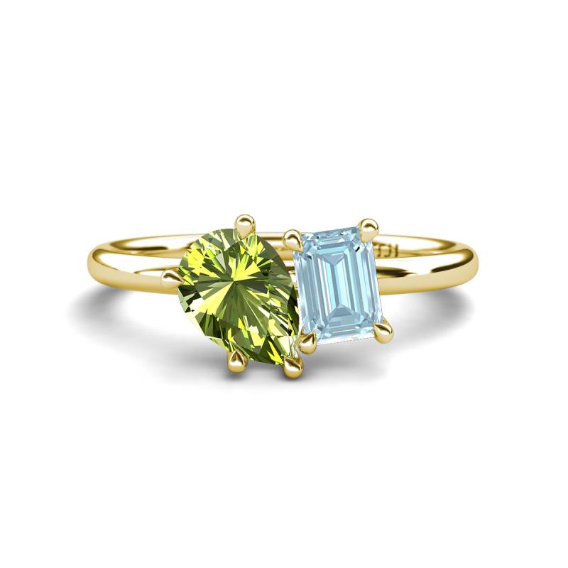 Nadya Pear Shape Peridot & Emerald Shape Aquamarine 2 Stone Duo Ring 