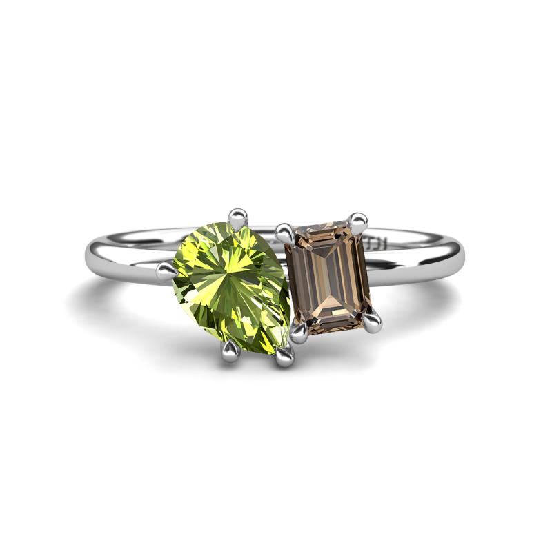 Nadya Pear Shape Peridot & Emerald Shape Smoky Quartz 2 Stone Duo Ring 