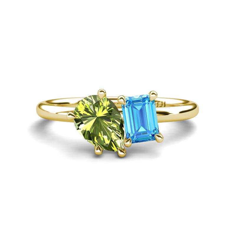 Nadya Pear Shape Peridot & Emerald Shape Blue Topaz 2 Stone Duo Ring 