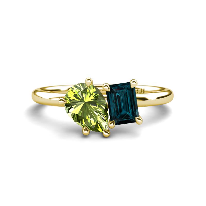 Nadya Pear Shape Peridot & Emerald Shape London Blue Topaz 2 Stone Duo Ring 