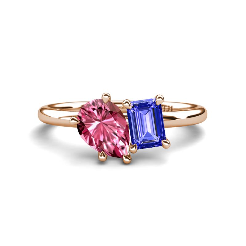 Nadya Pear Shape Pink Tourmaline & Emerald Shape Tanzanite 2 Stone Duo Ring 