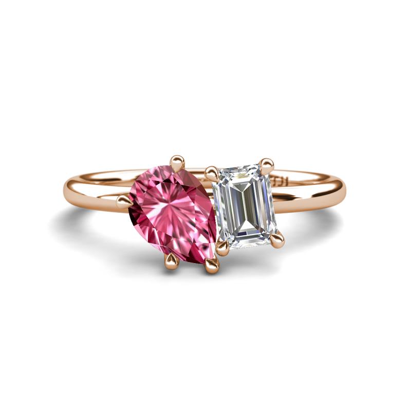 Nadya Pear Shape Pink Tourmaline & Emerald Shape Forever One Moissanite 2 Stone Duo Ring 