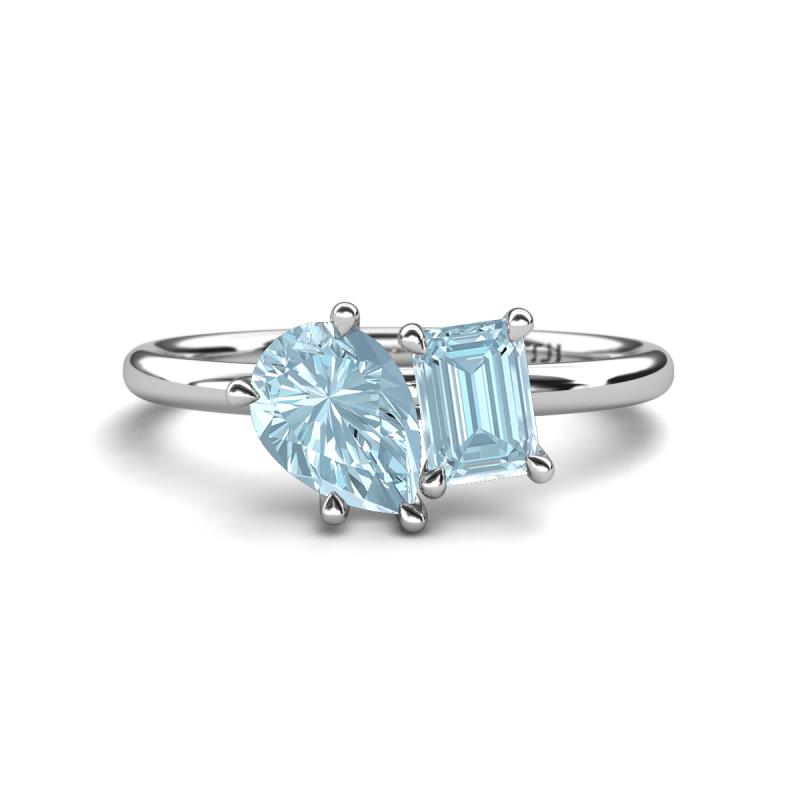 Nadya Pear & Emerald Shape Aquamarine 2 Stone Duo Ring 