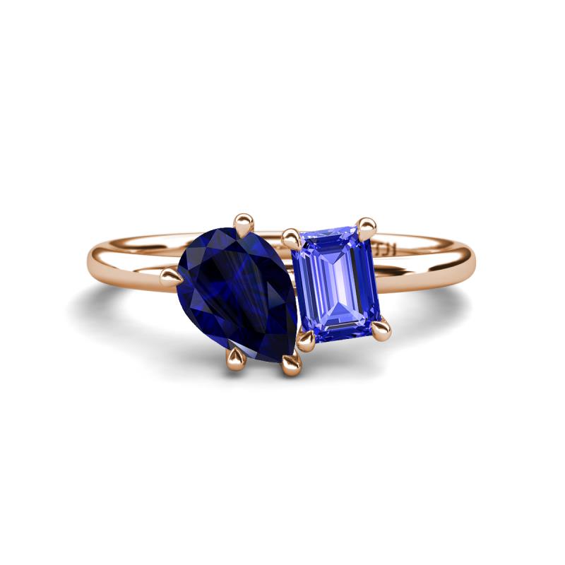 Nadya Pear Shape Lab Created Blue Sapphire & Emerald Shape Tanzanite 2 Stone Duo Ring 