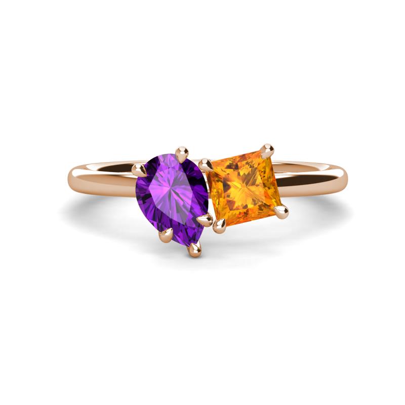 Zoya Pear Shape Amethyst & Princess Shape Citrine 2 Stone Duo Ring 