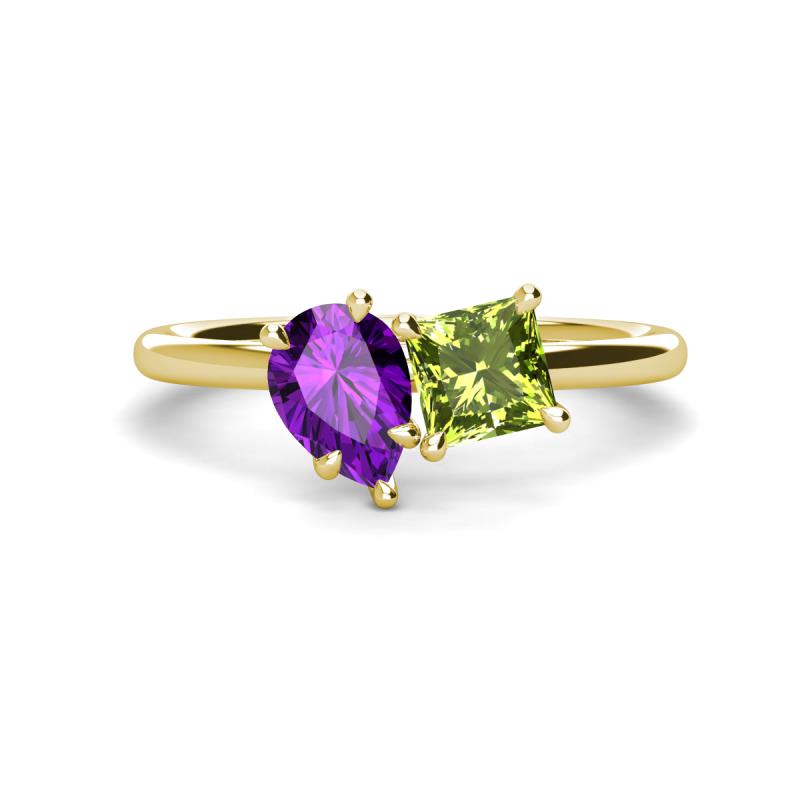 Zoya Pear Shape Amethyst & Princess Shape Peridot 2 Stone Duo Ring 