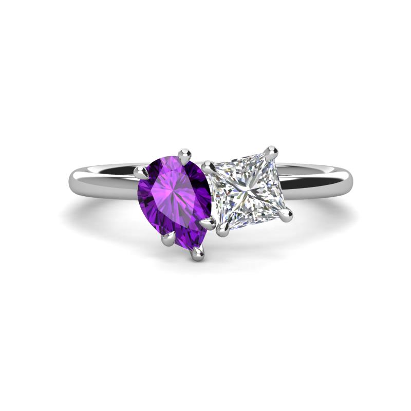Zoya Pear Shape Amethyst & Princess Shape Forever Brilliant Moissanite 2 Stone Duo Ring 