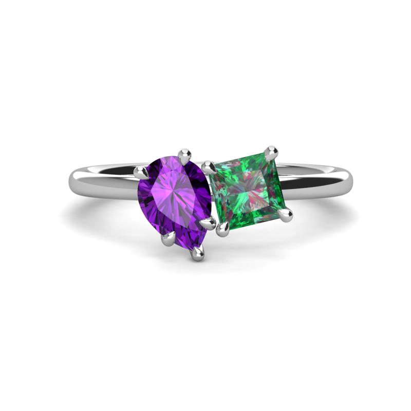 Zoya Pear Shape Amethyst & Princess Shape Lab Created Alexandrite 2 Stone Duo Ring 