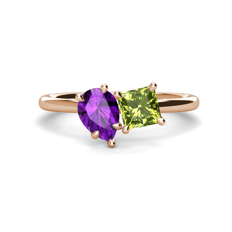 Zoya Pear Shape Amethyst & Princess Shape Peridot 2 Stone Duo Ring 