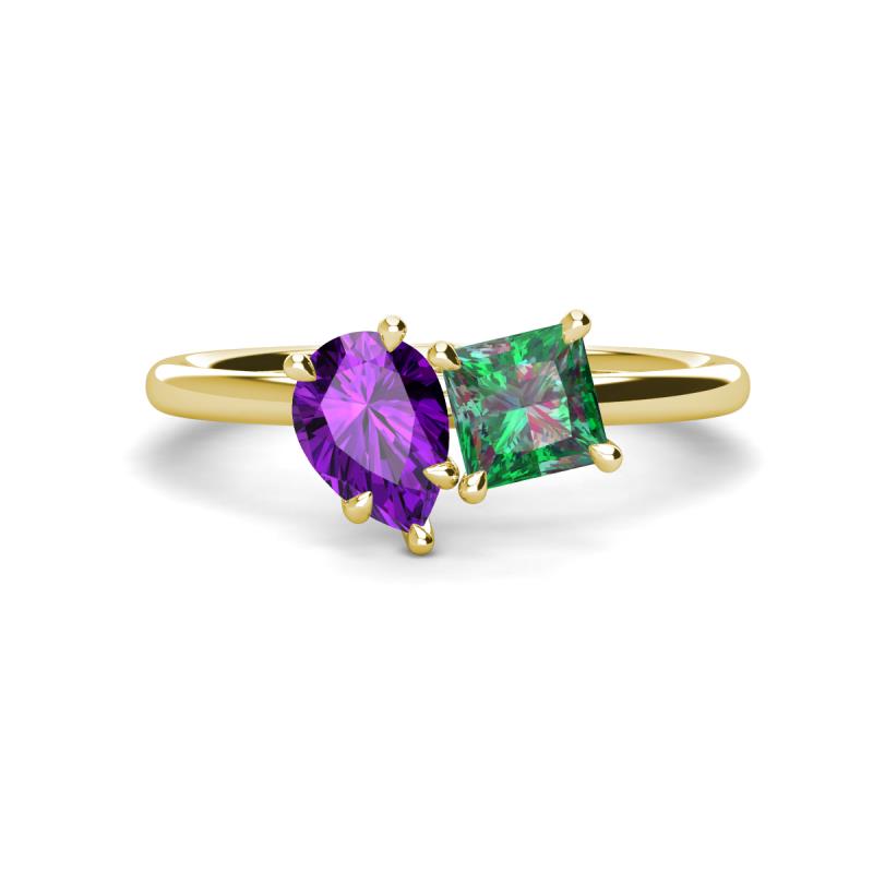Zoya Pear Shape Amethyst & Princess Shape Lab Created Alexandrite 2 Stone Duo Ring 