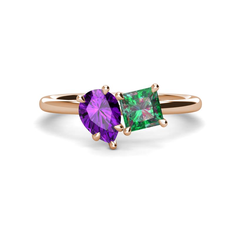 Zoya Pear Shape Amethyst & Princess Shape Lab Created Alexandrite 2 Stone Duo Ring 