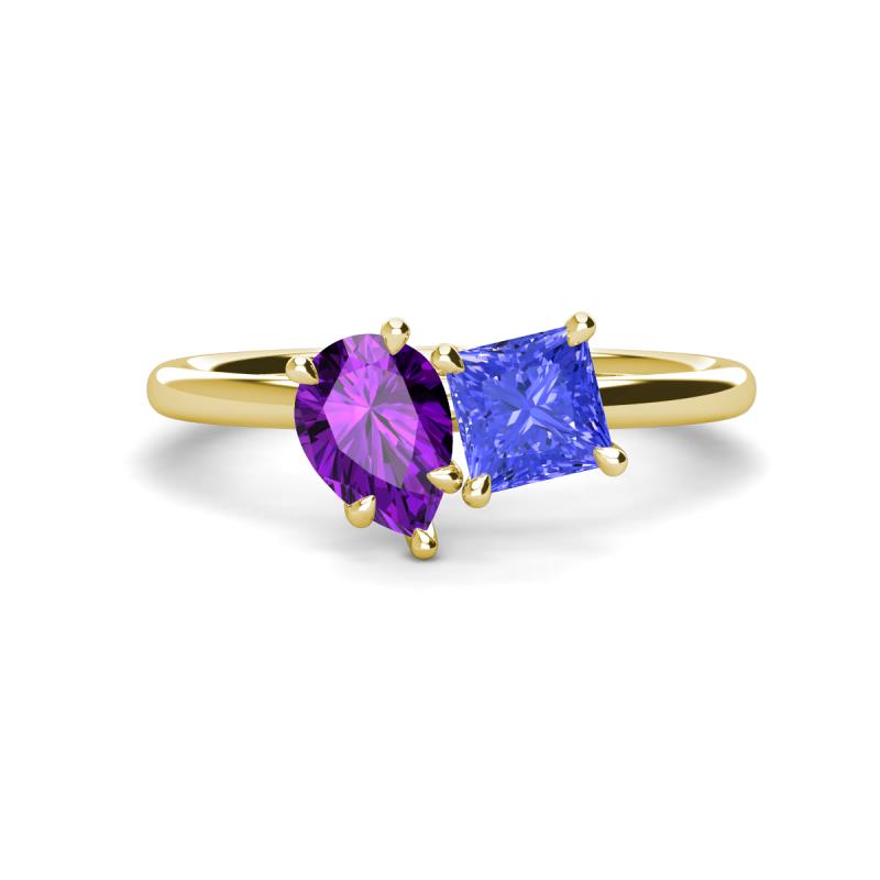 Zoya Pear Shape Amethyst & Princess Shape Tanzanite 2 Stone Duo Ring 