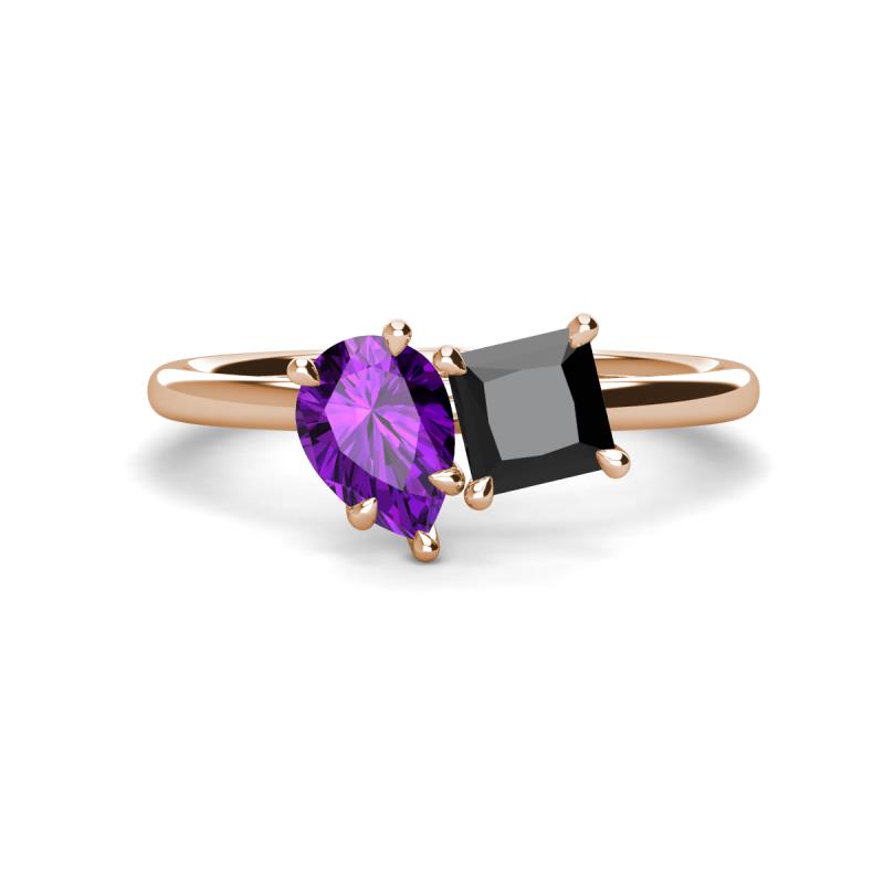 Zoya Pear Shape Amethyst & Princess Shape Black Diamond 2 Stone Duo Ring 