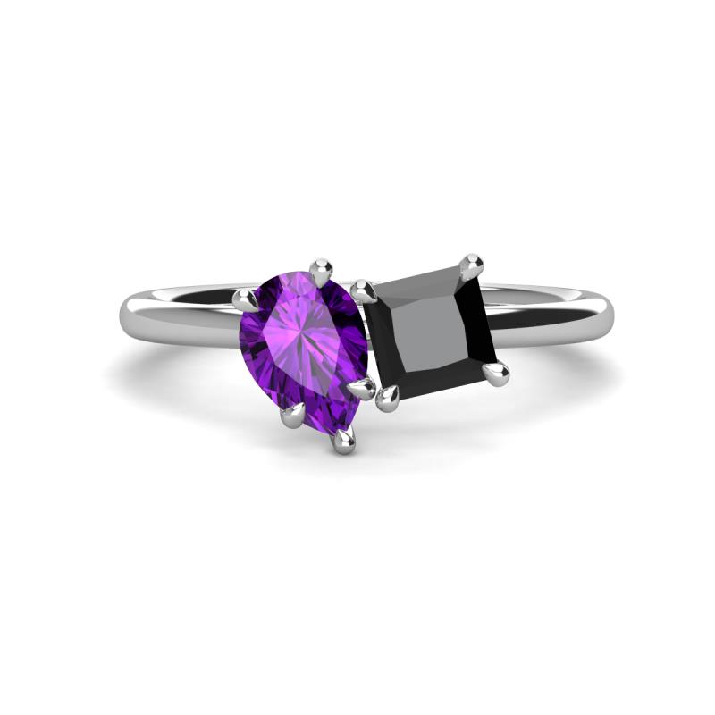 Zoya Pear Shape Amethyst & Princess Shape Black Diamond 2 Stone Duo Ring 