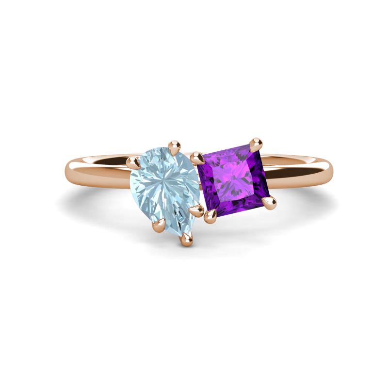 Zoya Pear Shape Aquamarine & Princess Shape Amethyst 2 Stone Duo Ring 